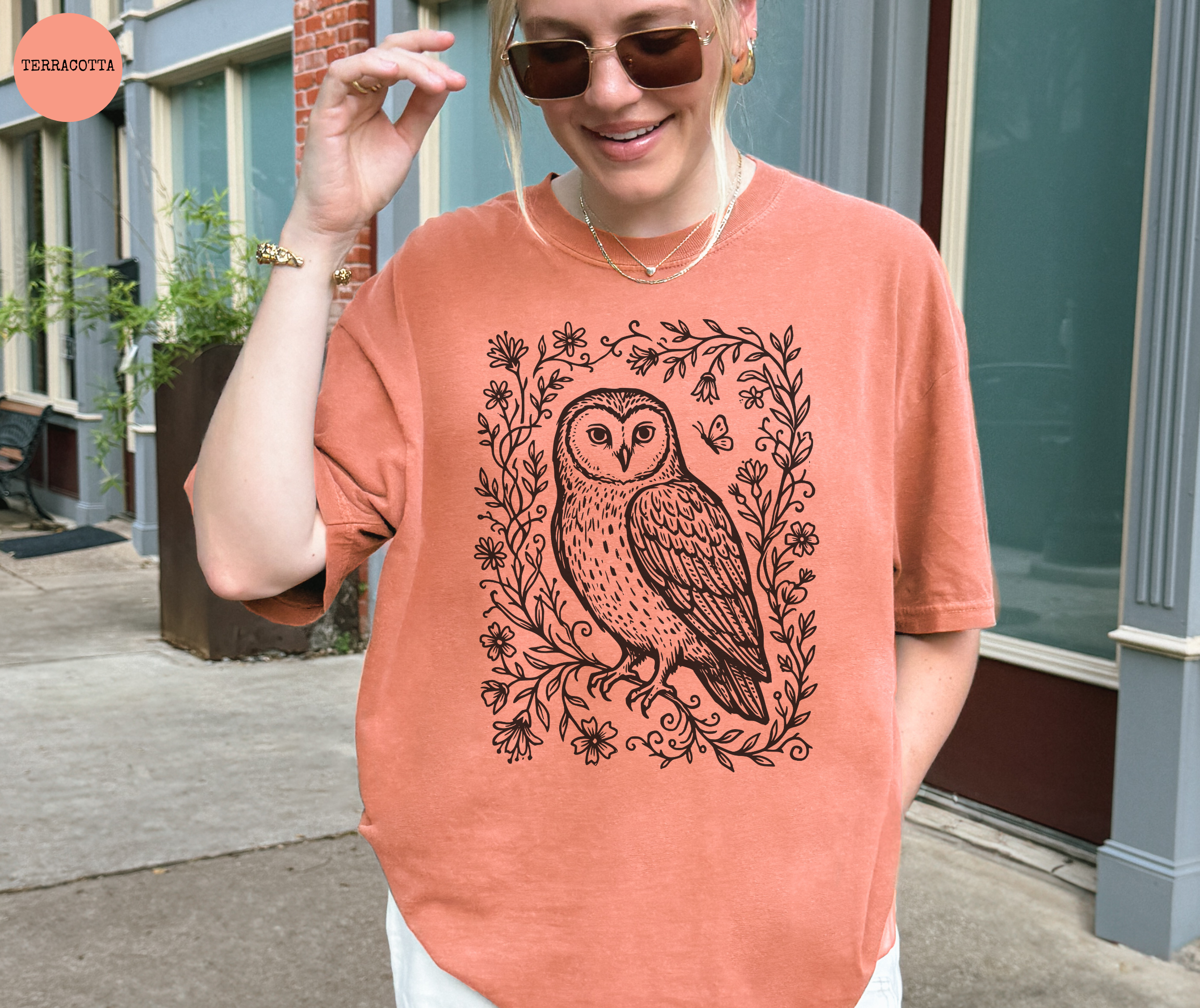 Retro Linocut Owl T-Shirt