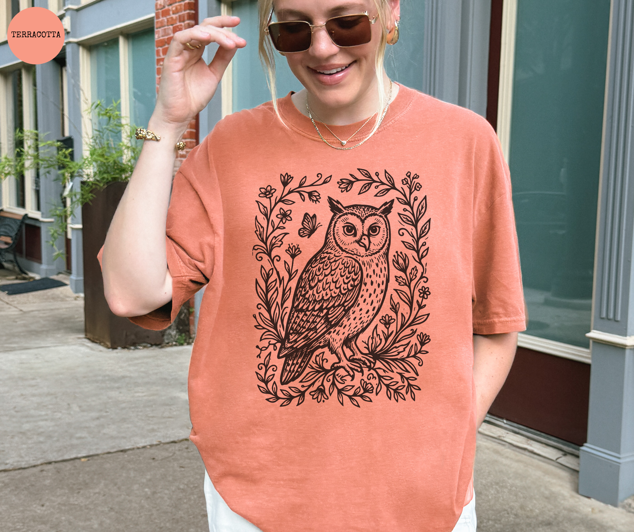 Retro Linocut Owl T-Shirt