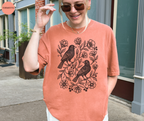 Vintage Linocut Birds & Flowers T-Shirt
