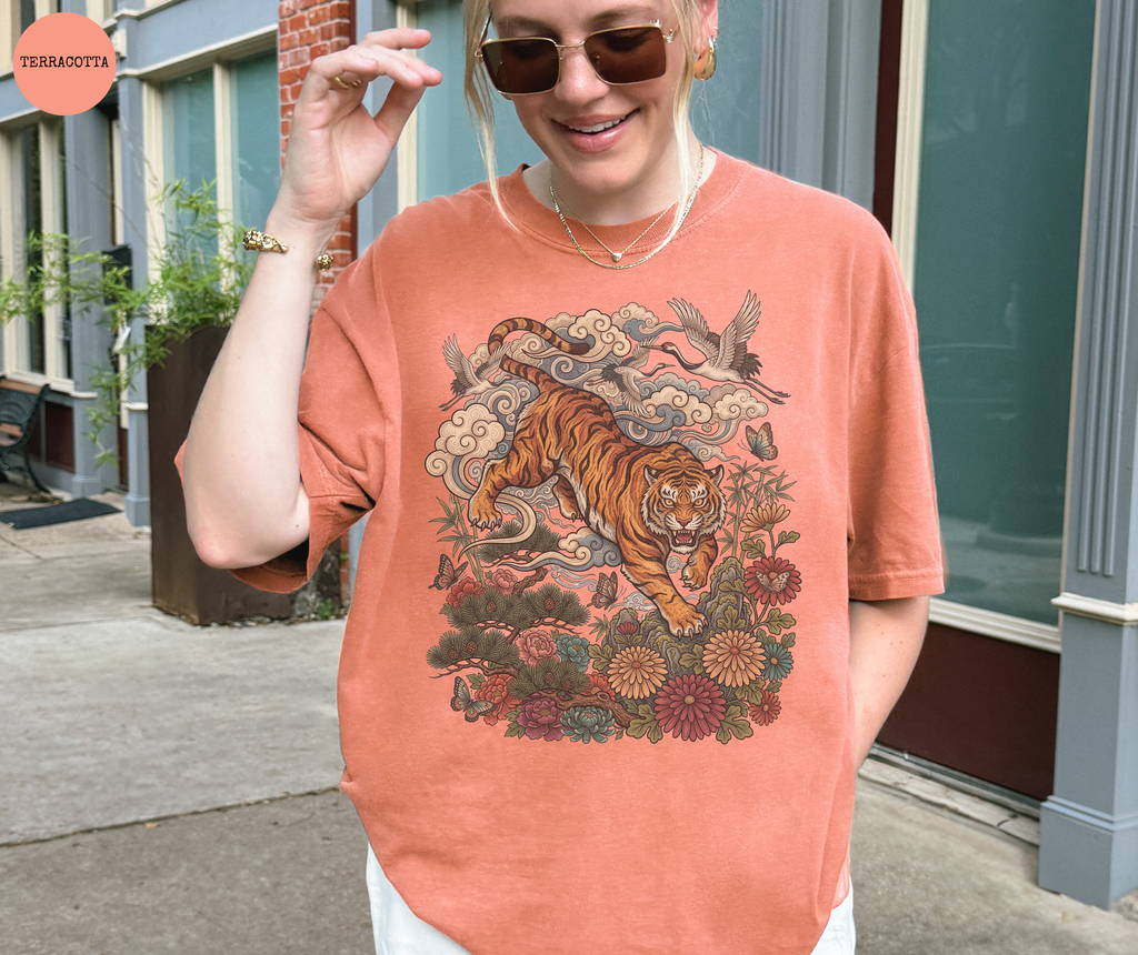 Retro Linocut Tiger T-Shirt