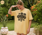 Retro Linocut Flowers T-Shirt