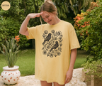 Vintage Linocut Birds & Flowers T-Shirt
