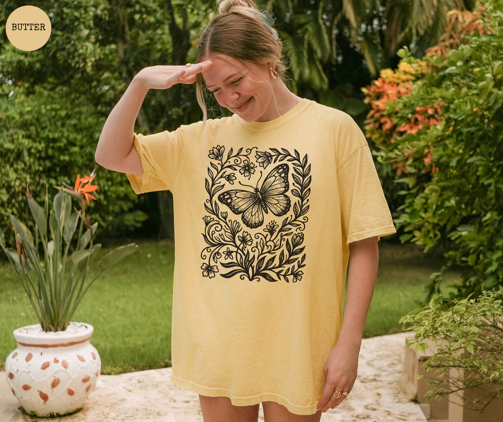 Retro Linocut Butterfly T-Shirt