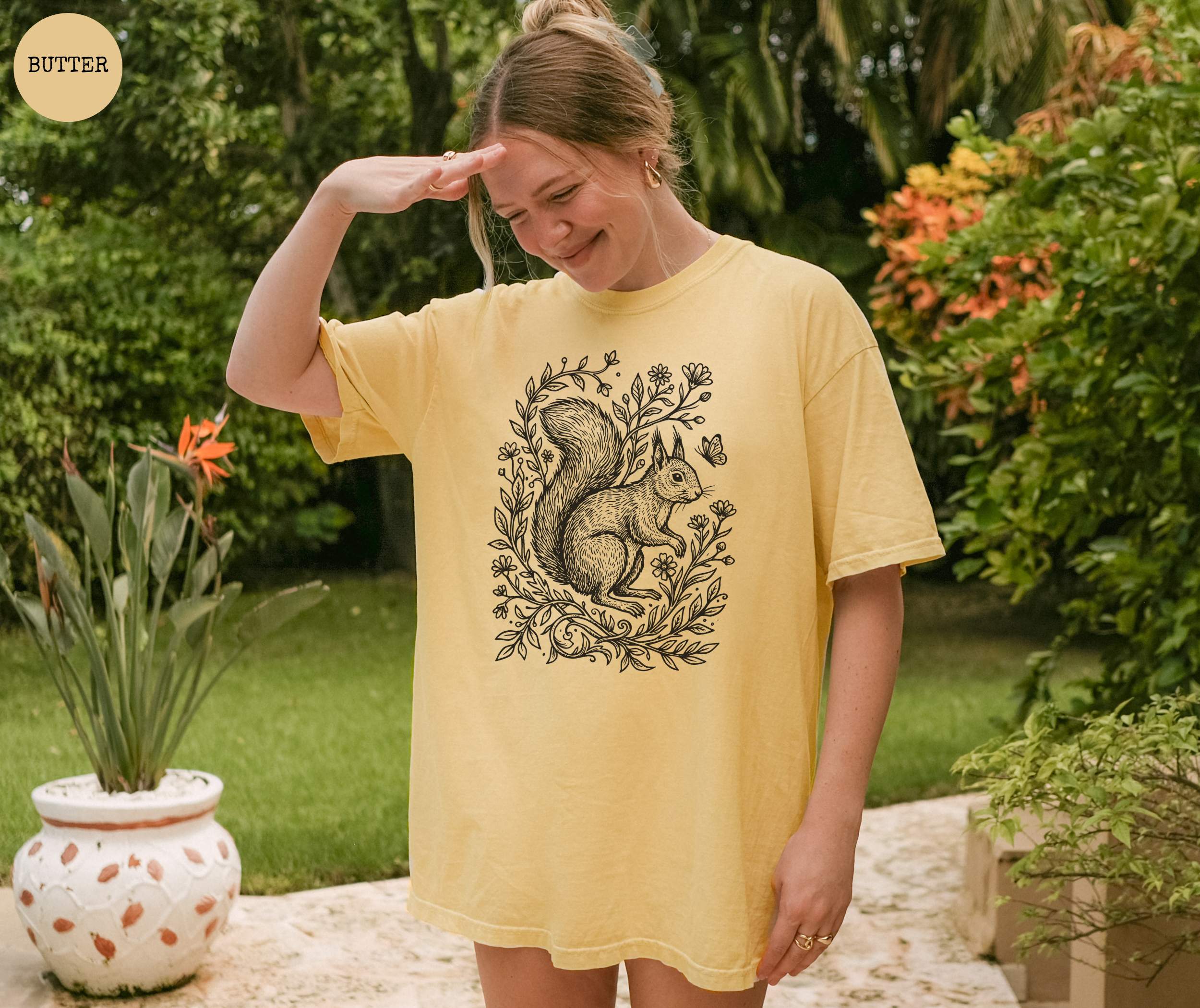 Retro Linocut Squirrel T-Shirt
