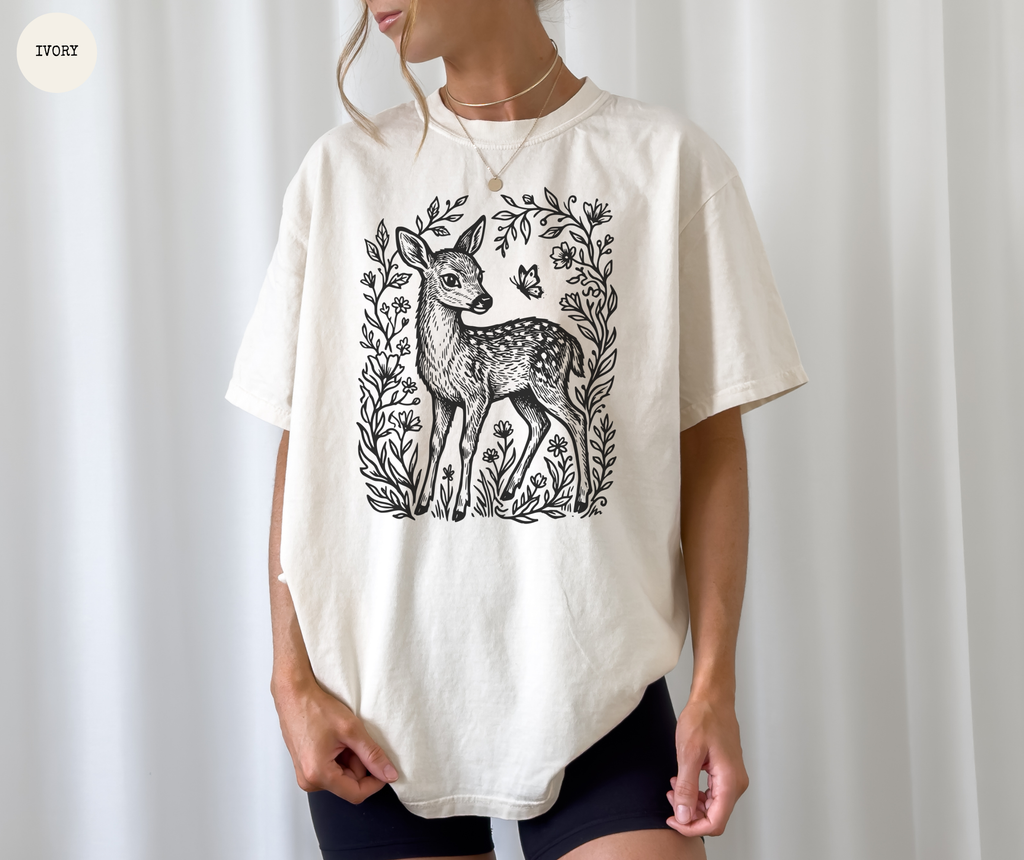 T-shirt Rétro Bébé Cerf Linogravure