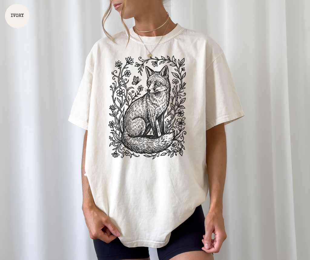 Retro Linocut Fox T-Shirt