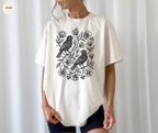 Vintage Linocut Birds & Flowers T-Shirt
