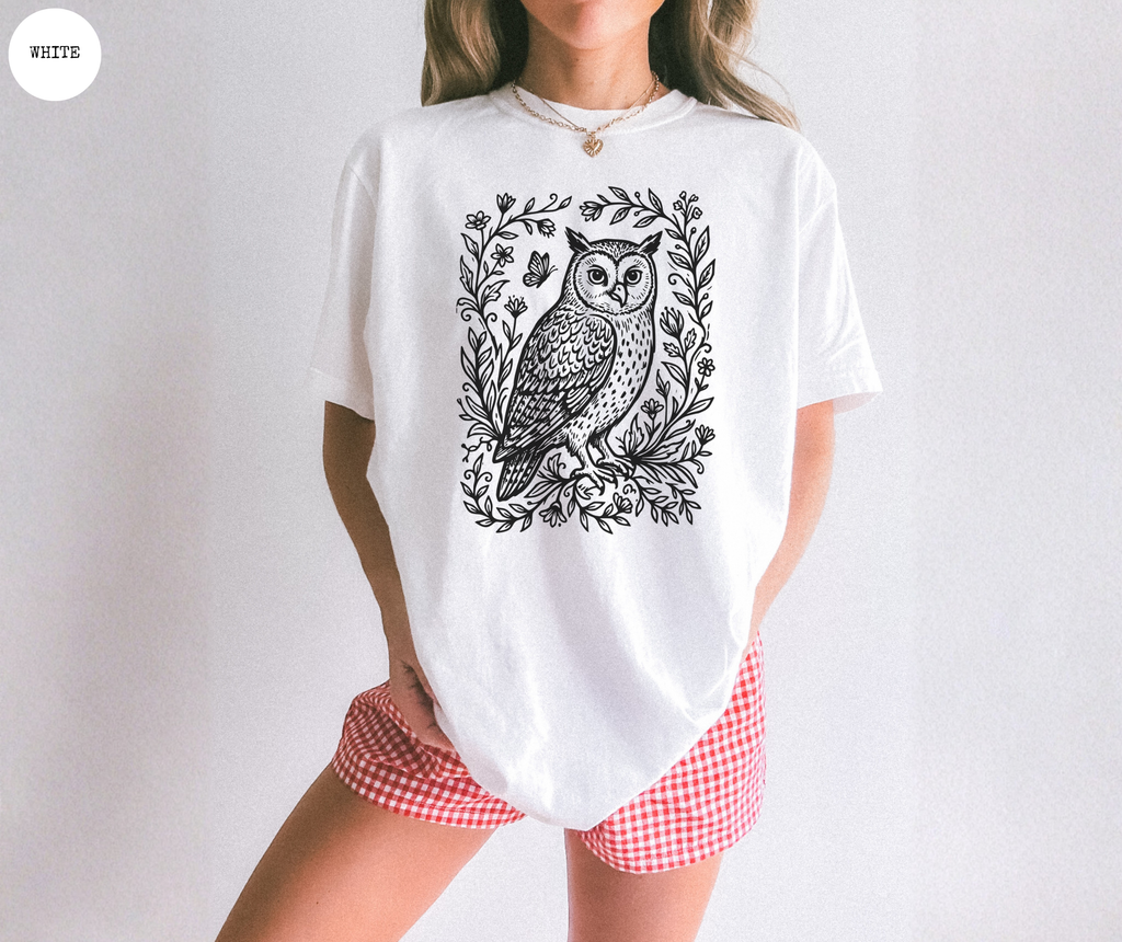 Retro Linocut Owl T-Shirt