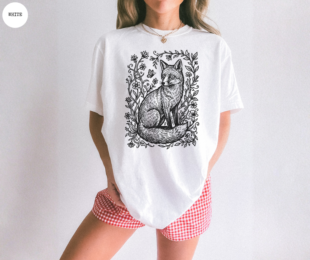 Retro Linocut Fox T-Shirt