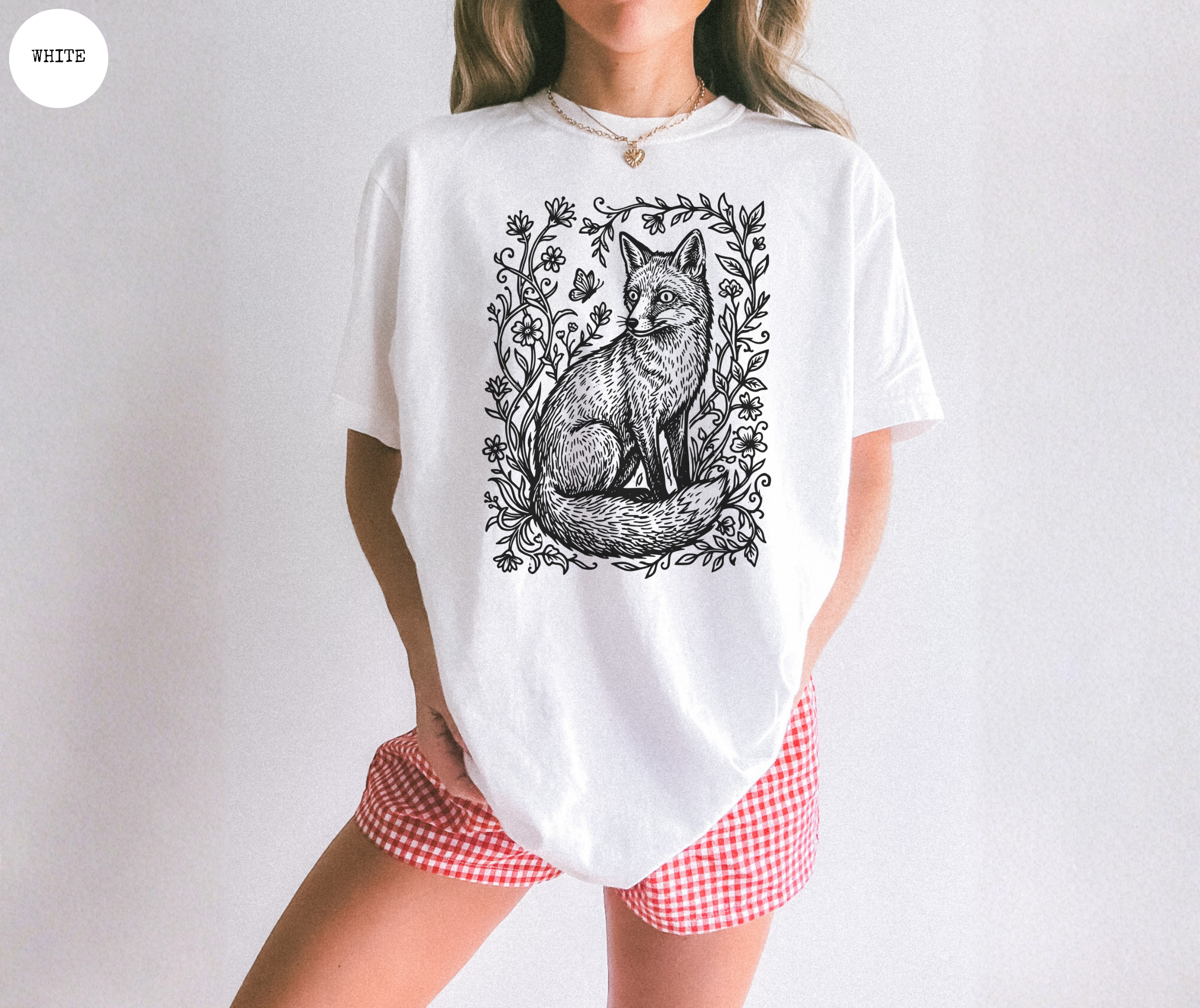 Retro Linocut Fox T-Shirt