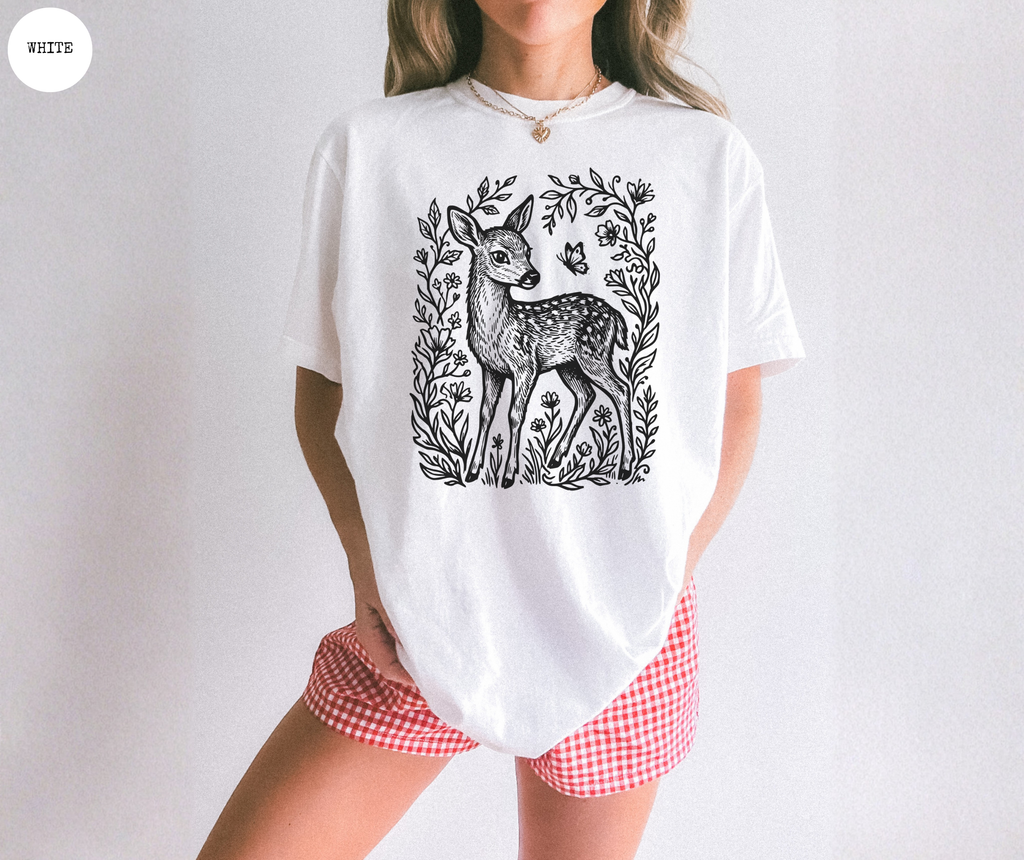 T-shirt Rétro Bébé Cerf Linogravure