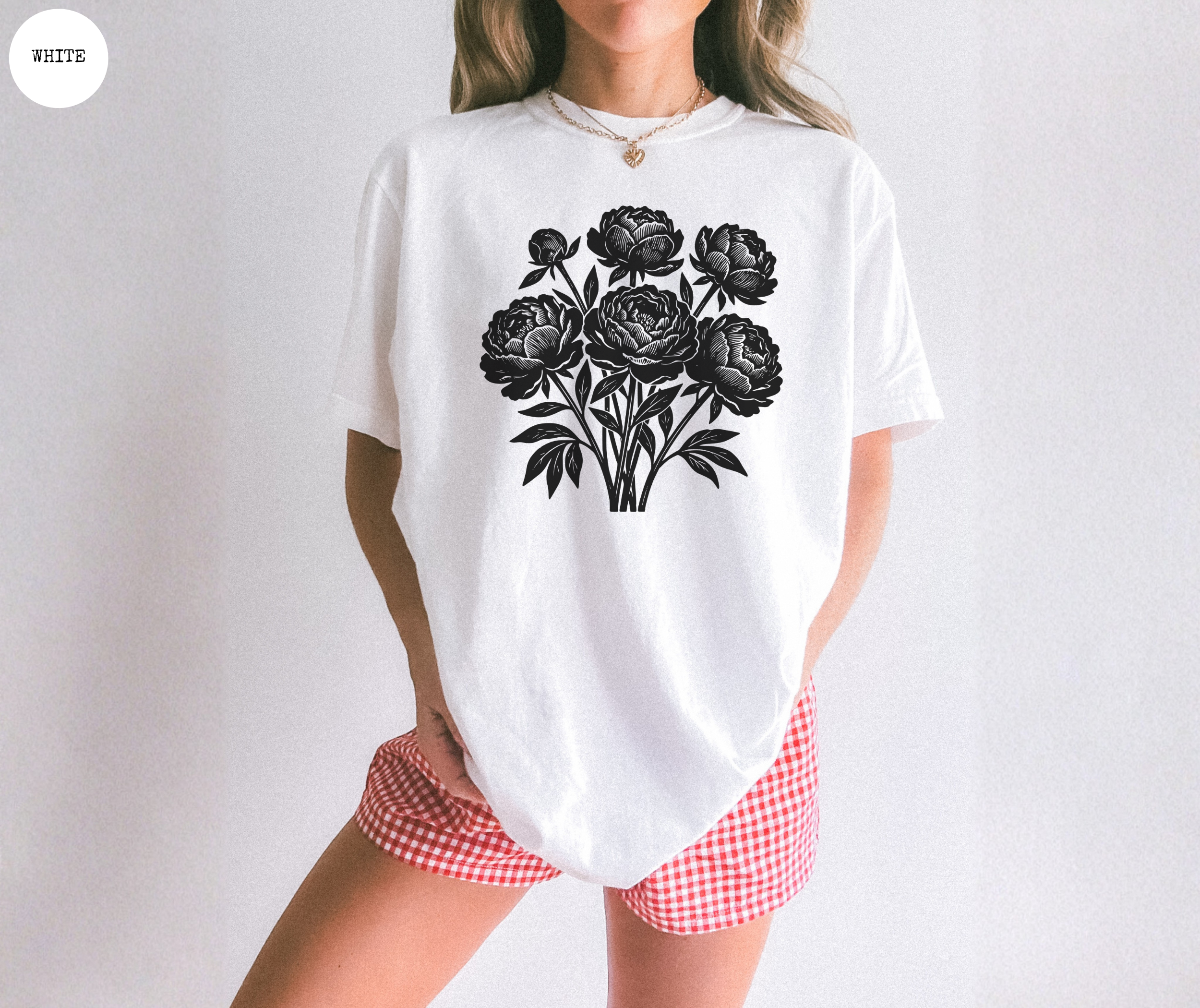 Retro Linocut Flowers T-Shirt