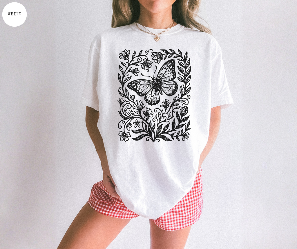 Retro Linocut Butterfly T-Shirt