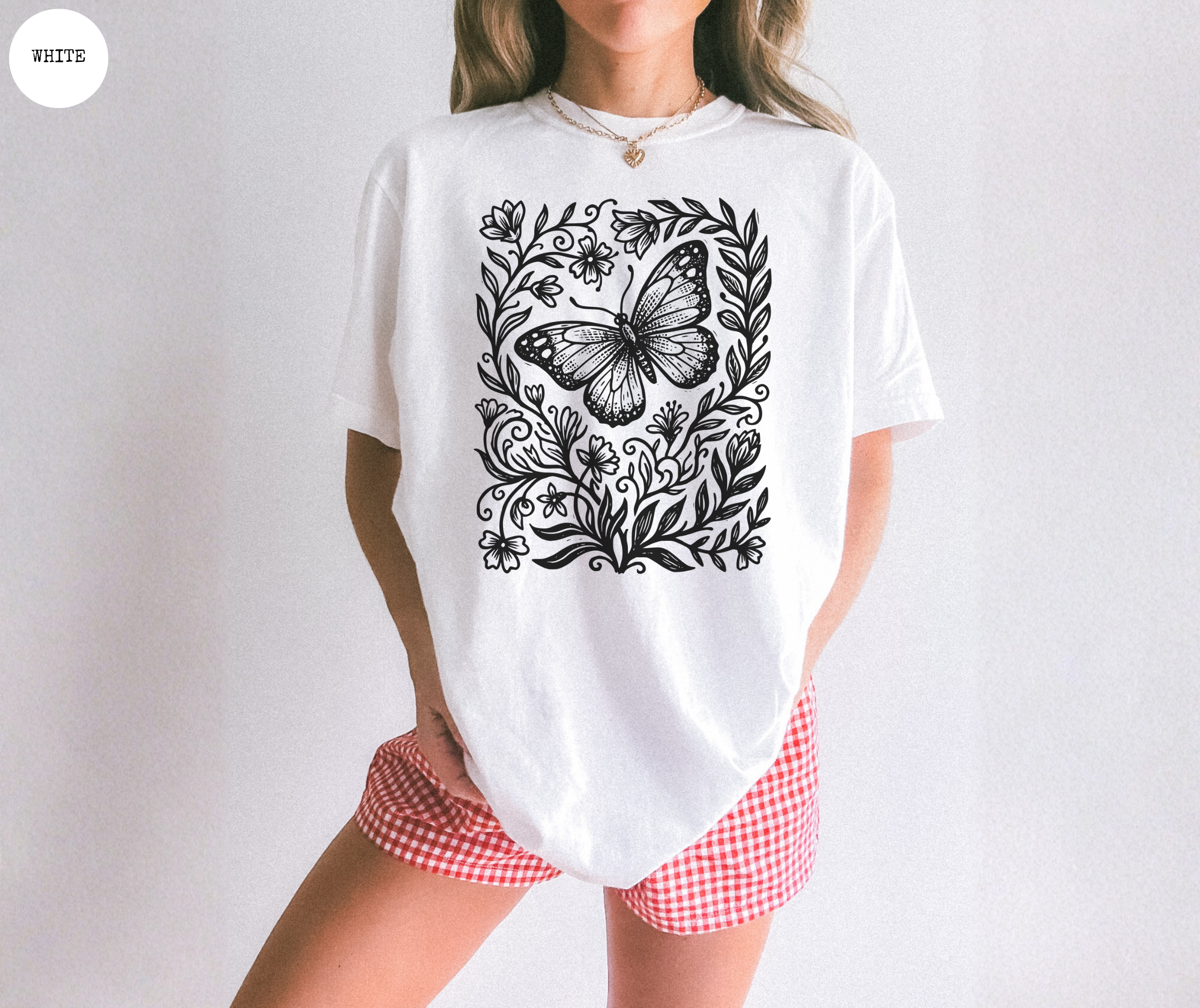 Retro Linocut Butterfly T-Shirt
