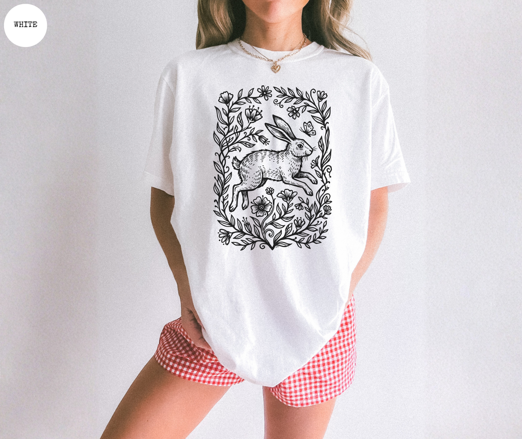 T-shirt Lapin Rétro Gravure sur Linoléo Bois