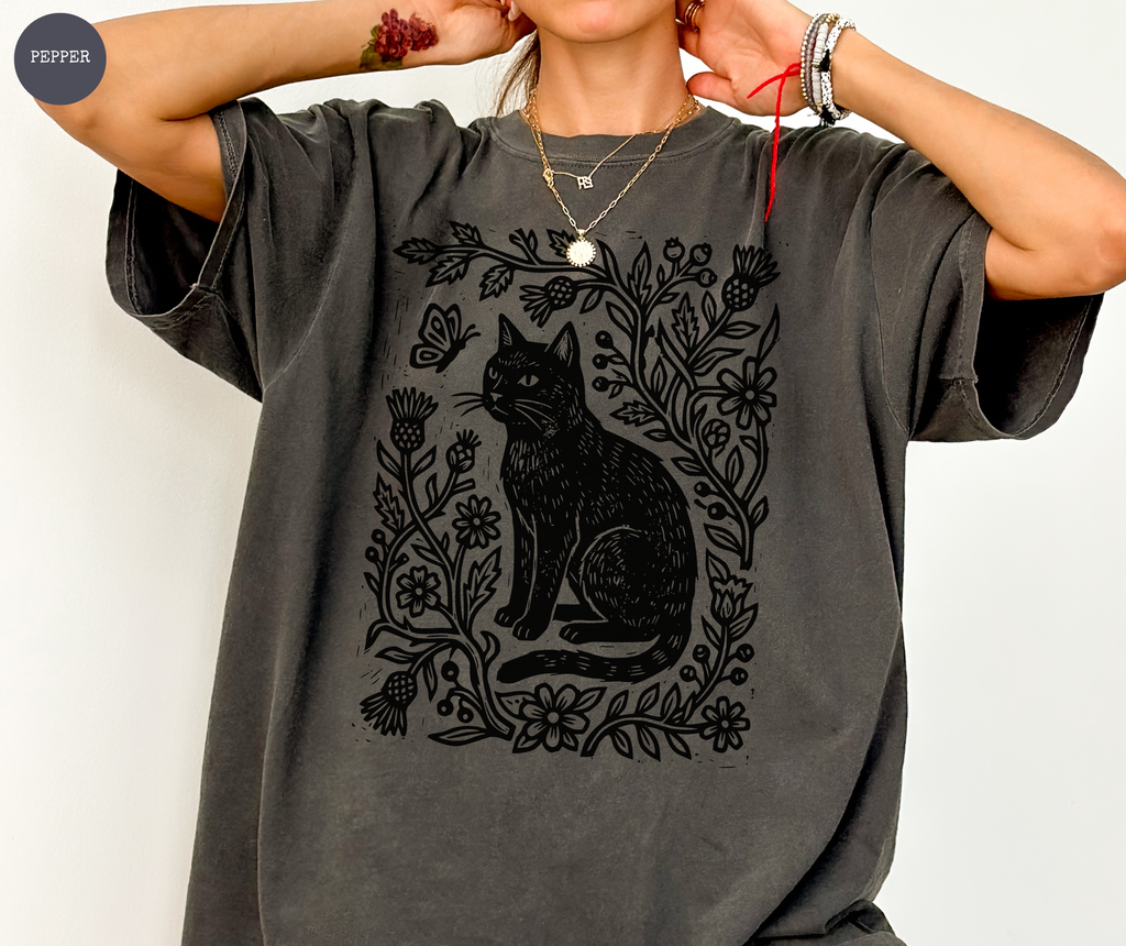 Retro Linocut Cat T-Shirt