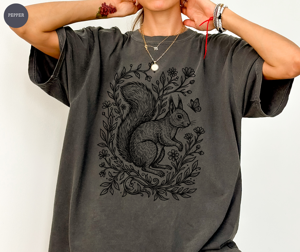 Retro Linocut Squirrel T-Shirt