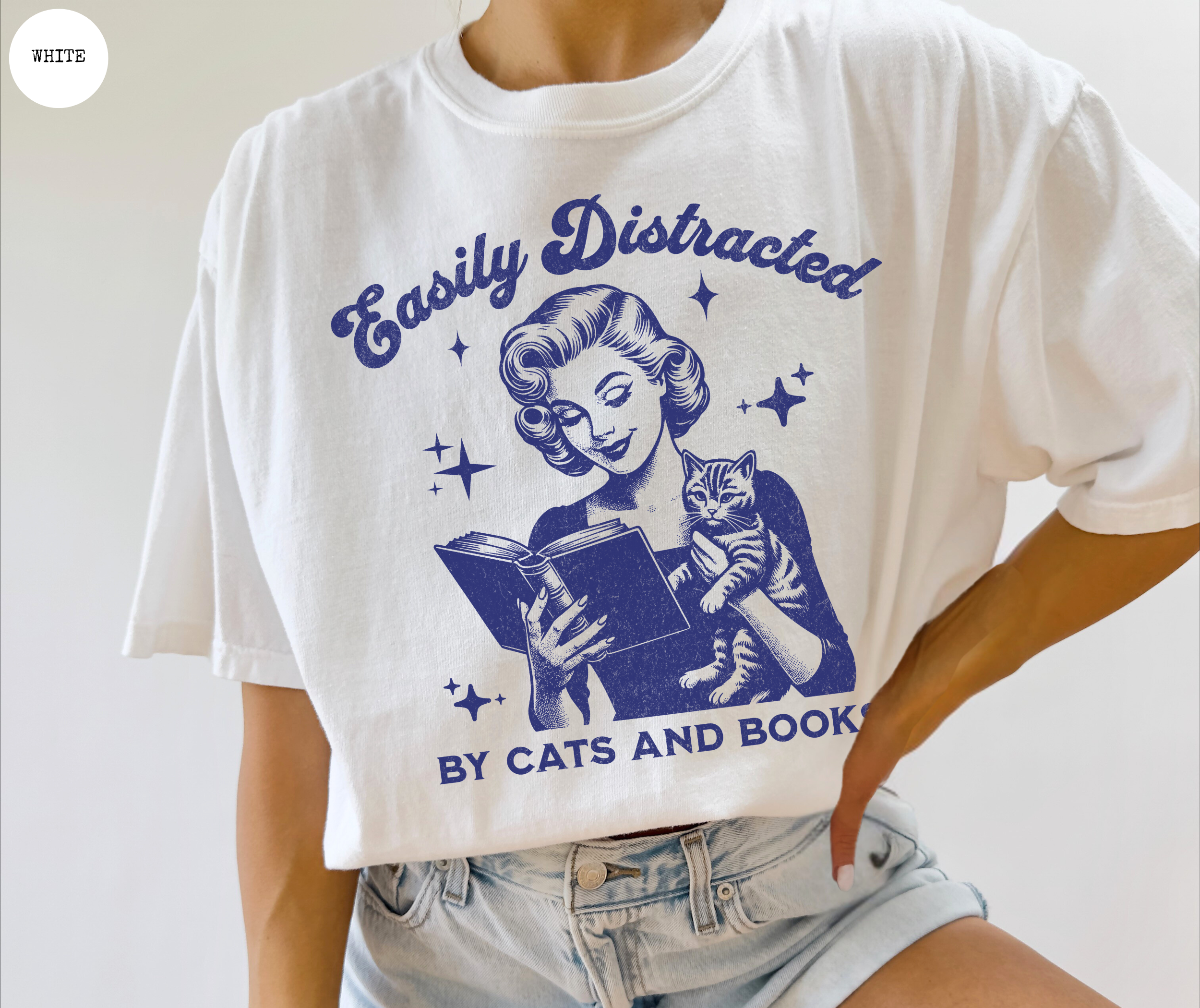 Easily Distracted By Cats and Books T-Shirt