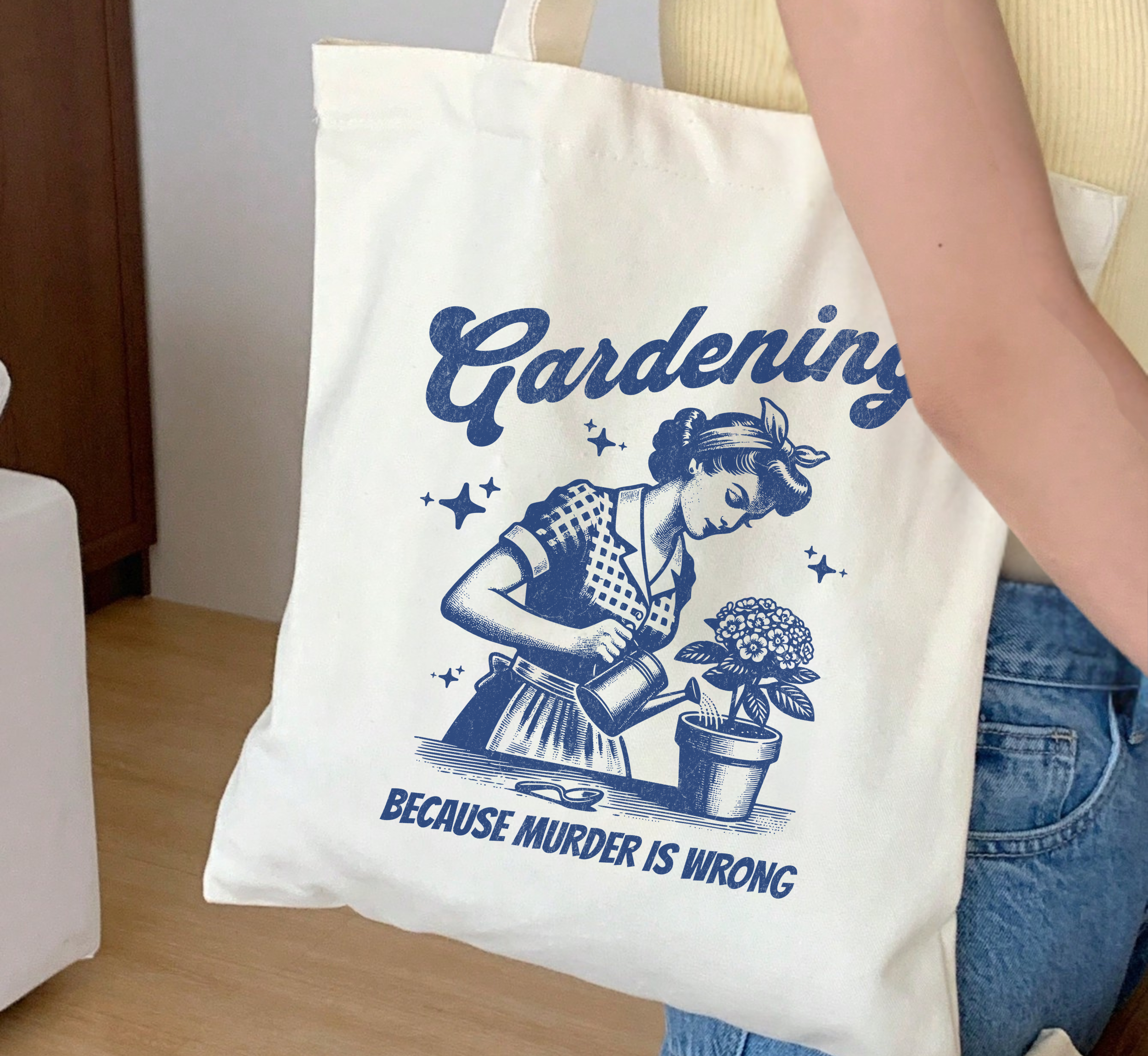 Gardening Because Murder Is Wrong Tote Bag