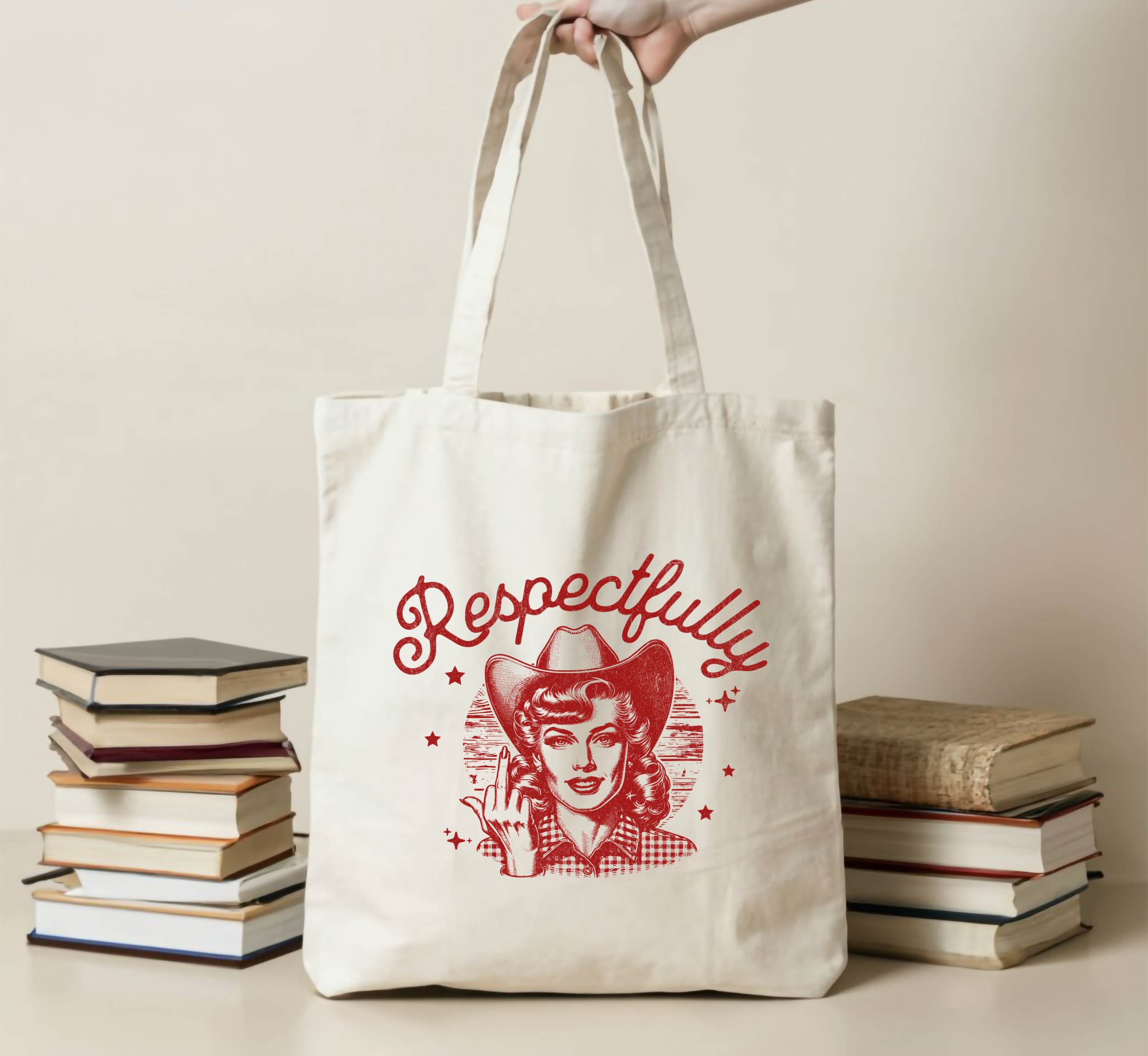 Respectfully Cowgirl Middle Finger Tote Bag