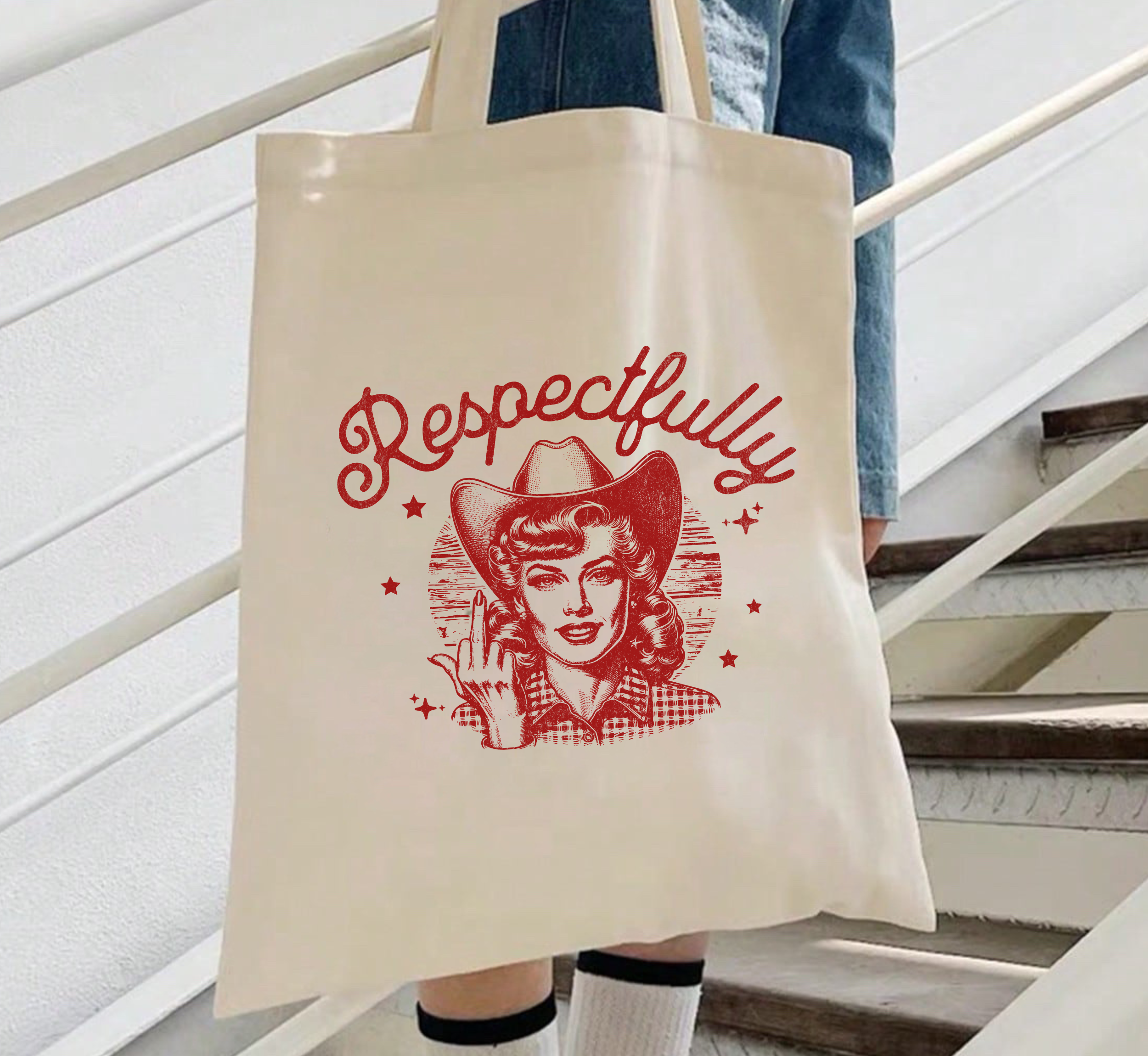 Respectfully Cowgirl Middle Finger Tote Bag