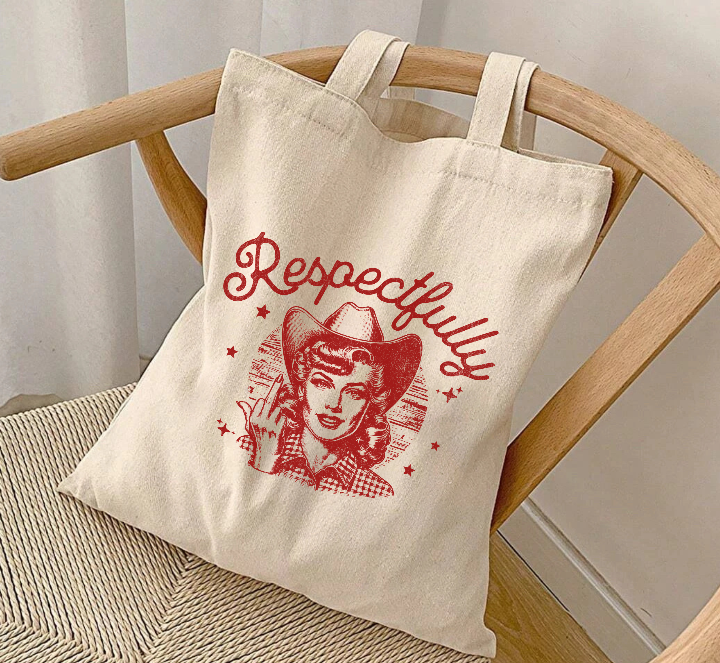 Respectfully Cowgirl Middle Finger Tote Bag