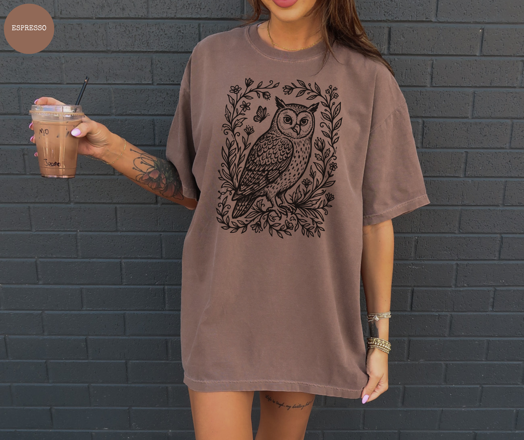 Retro Linocut Owl T-Shirt