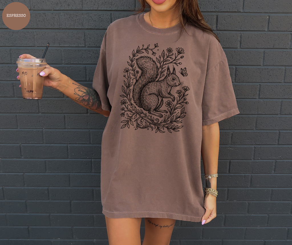 Retro Linocut Squirrel T-Shirt