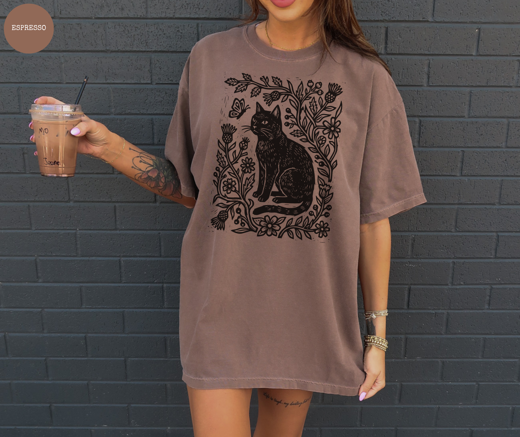 Retro Linocut Cat T-Shirt