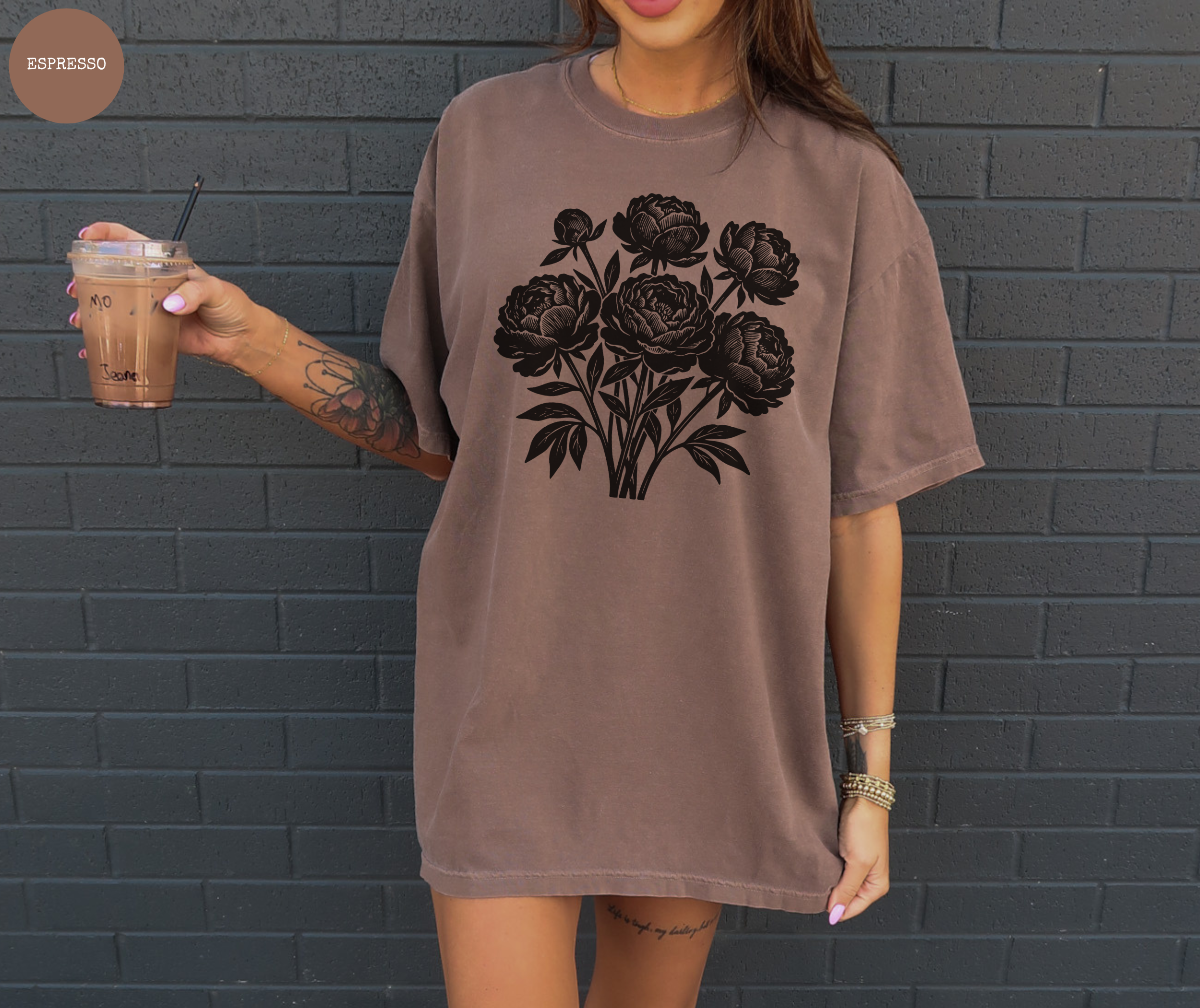 Retro Linocut Flowers T-Shirt