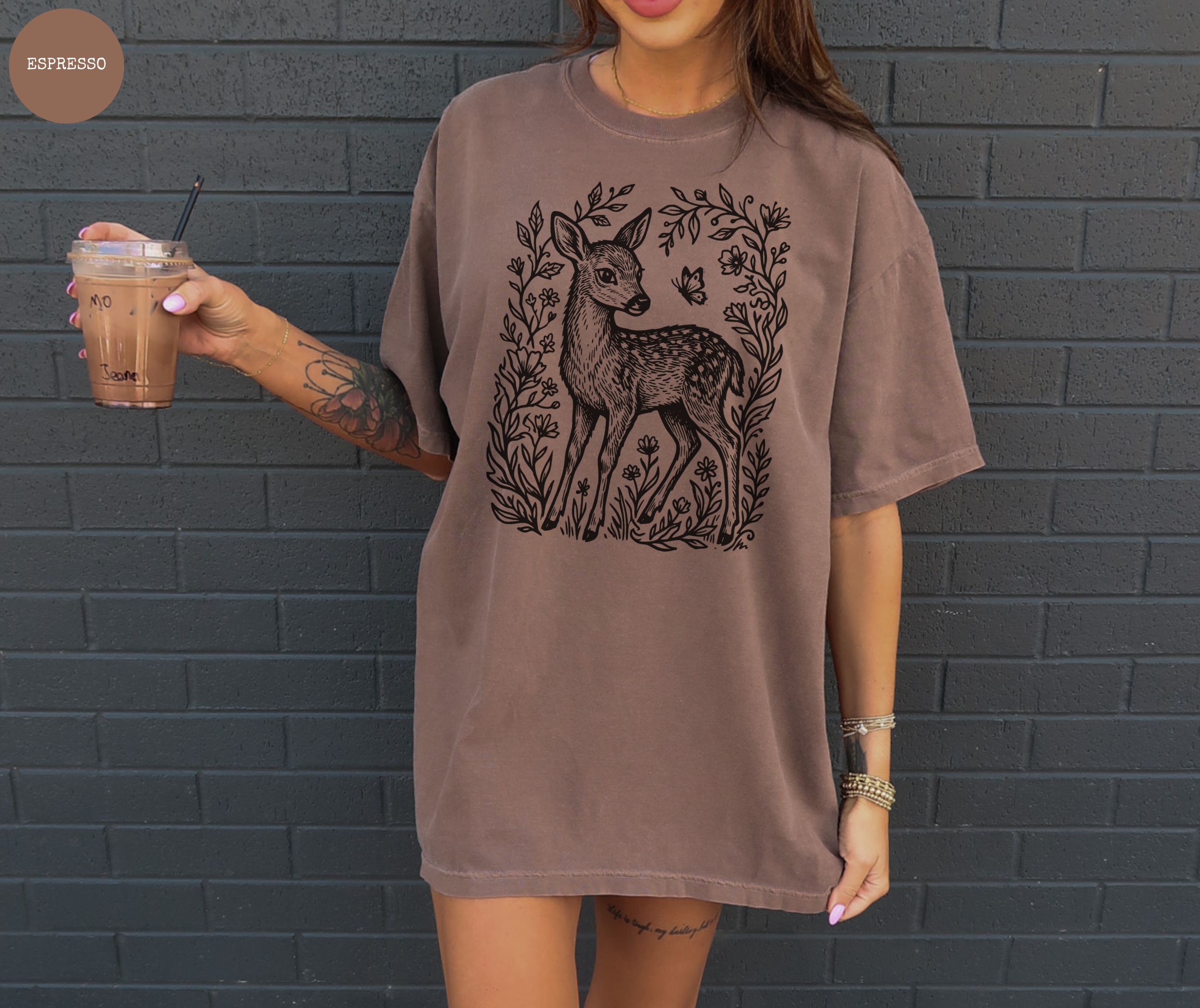 T-shirt Rétro Bébé Cerf Linogravure
