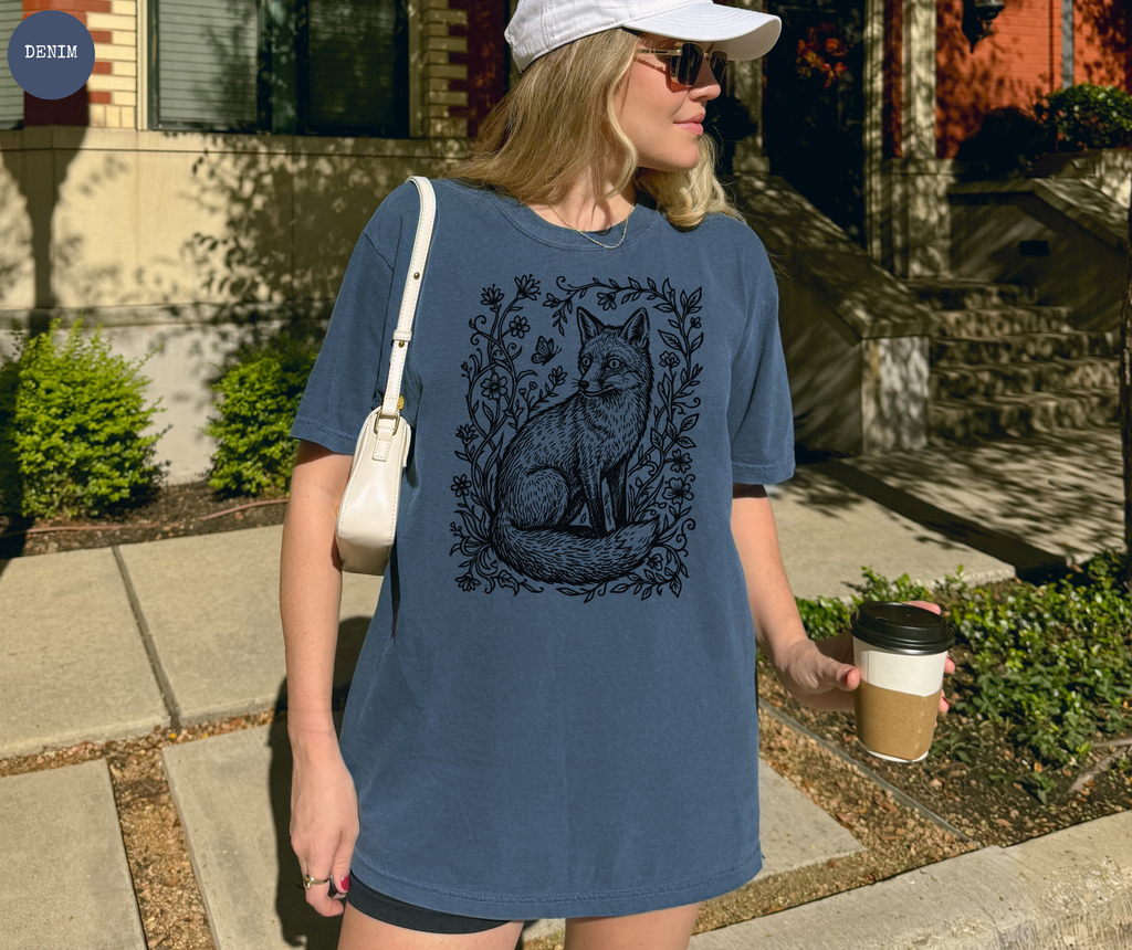 Retro Linocut Fox T-Shirt