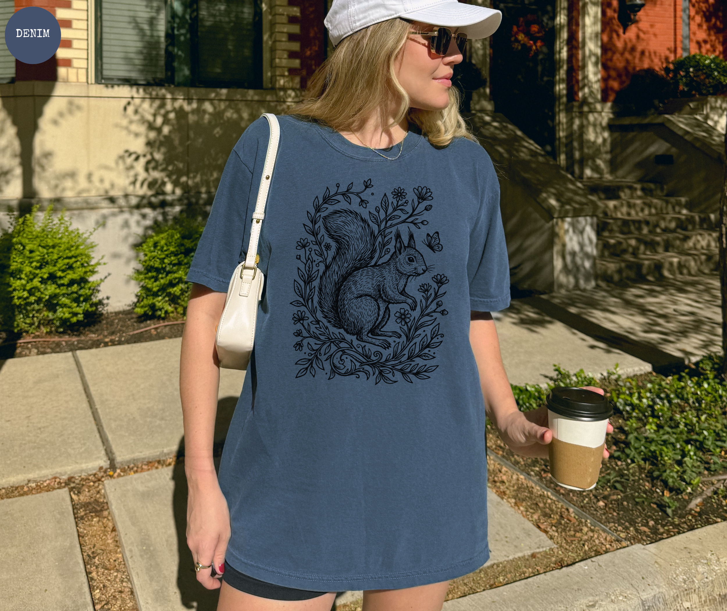 Retro Linocut Squirrel T-Shirt