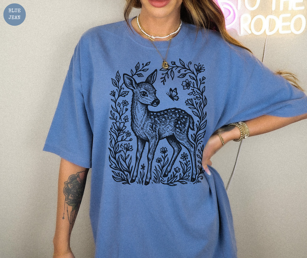 T-shirt Rétro Bébé Cerf Linogravure