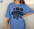 Retro Linocut Flowers T-Shirt