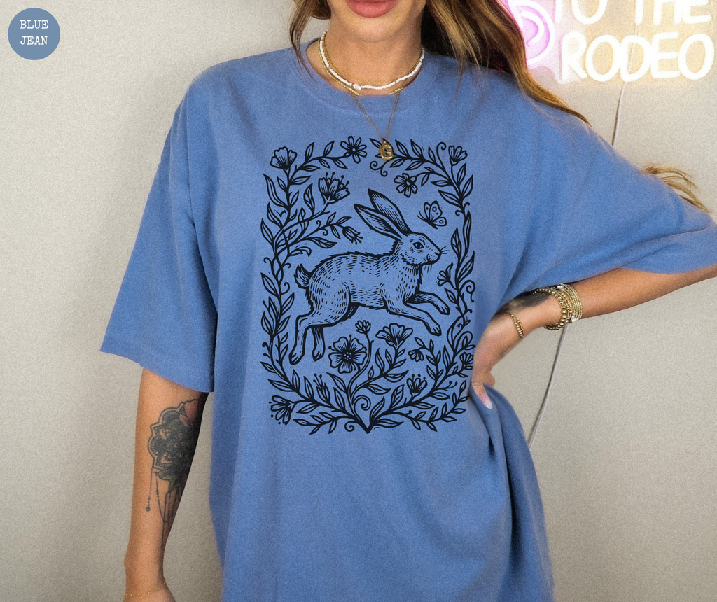 T-shirt Lapin Rétro Gravure sur Linoléo Bois