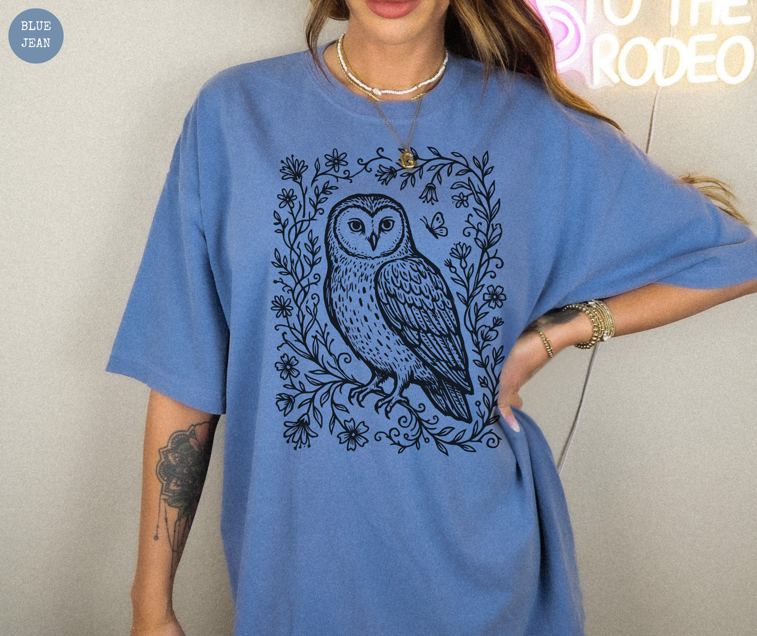 Retro Linocut Owl T-Shirt
