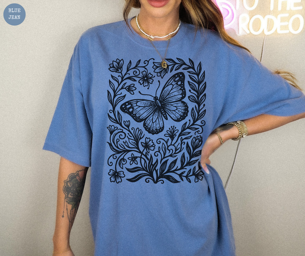 Retro Linocut Butterfly T-Shirt