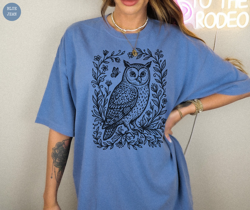 Retro Linocut Owl T-Shirt