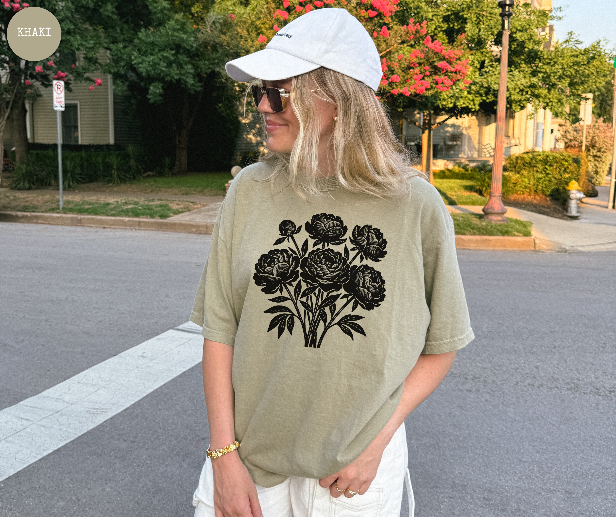 Retro Linocut Flowers T-Shirt
