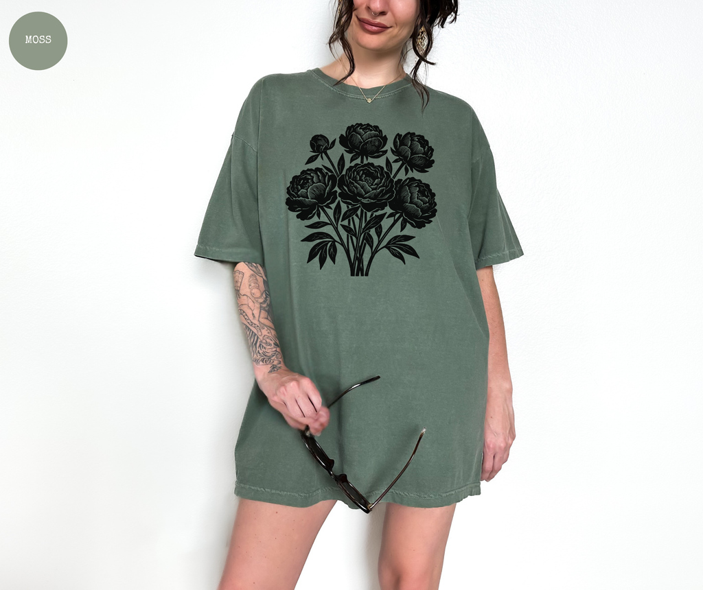 Retro Linocut Flowers T-Shirt