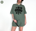 Retro Linocut Flowers T-Shirt
