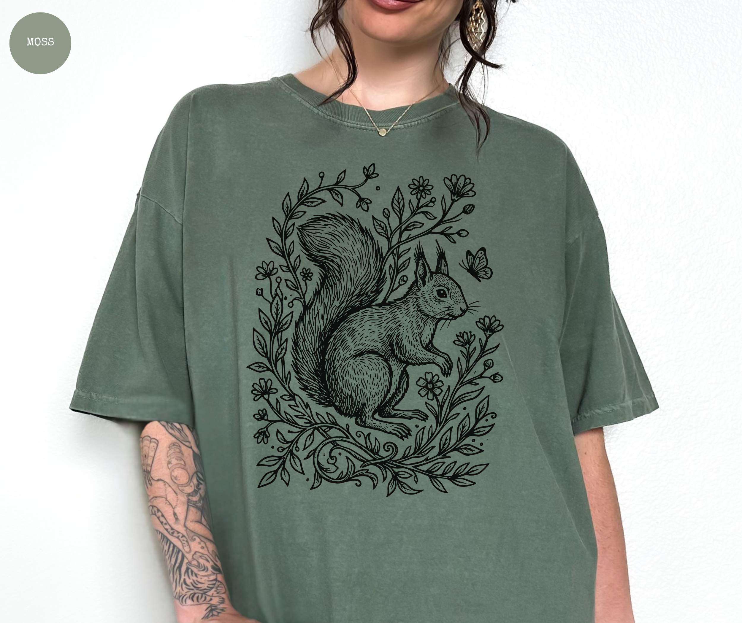 Retro Linocut Squirrel T-Shirt