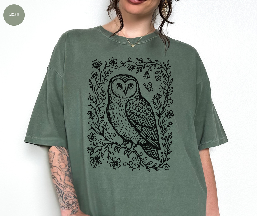 Retro Linocut Owl T-Shirt