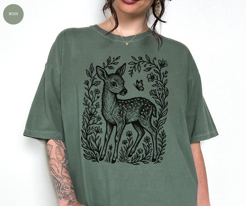 T-shirt Rétro Bébé Cerf Linogravure