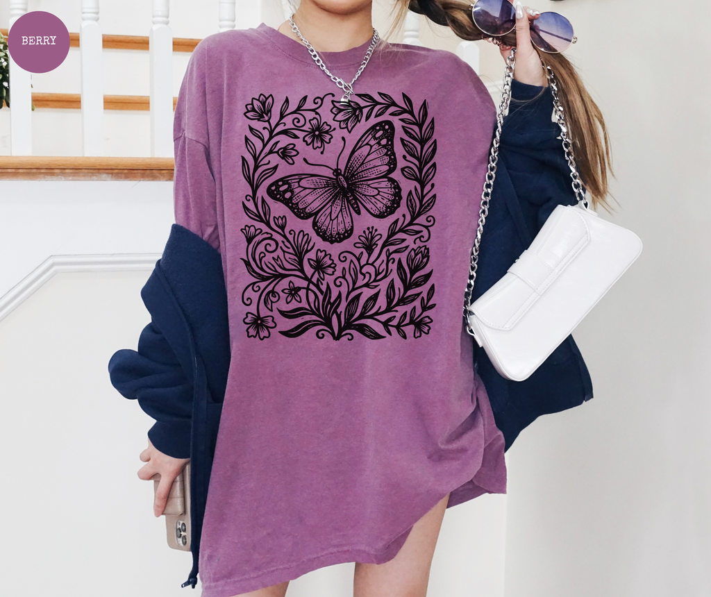 Retro Linocut Butterfly T-Shirt