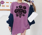 Retro Linocut Flowers T-Shirt