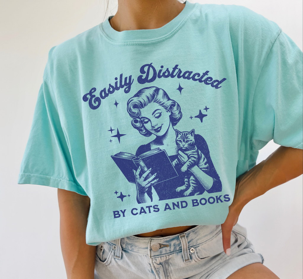 Easily Distracted By Cats and Books T-Shirt
