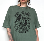 Vintage Linocut Birds & Flowers T-Shirt
