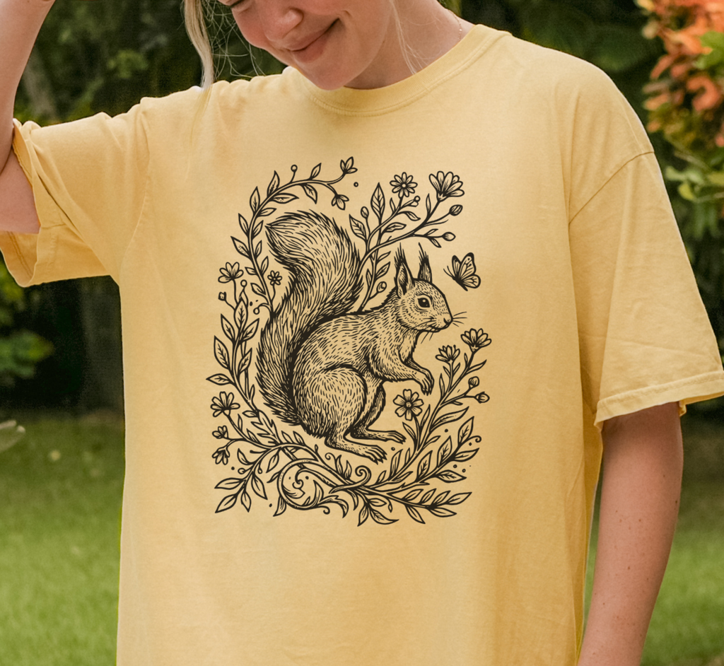 T-shirt Écureuil Rétro Linogravure